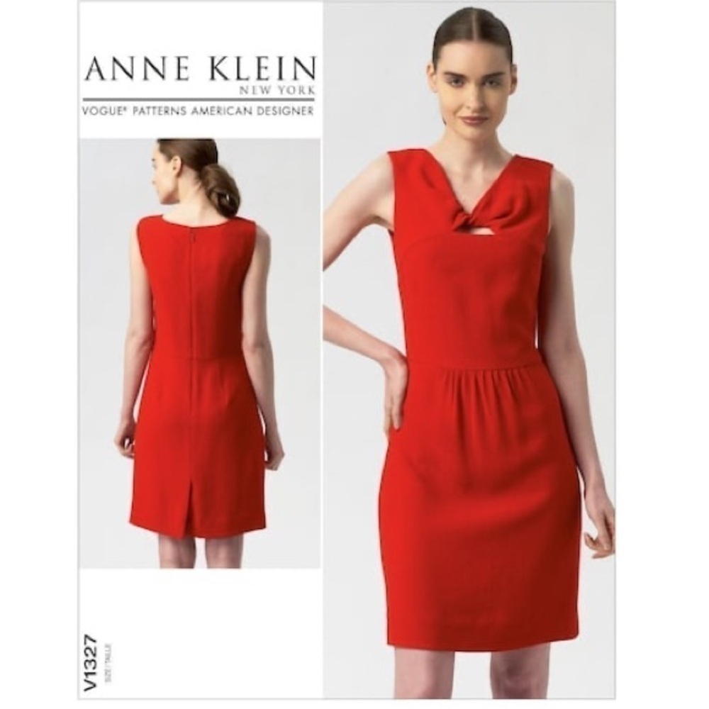 Anne Klein Red Lined Sleeveless Wool Blend Dress with Twisted Bodice Size 6